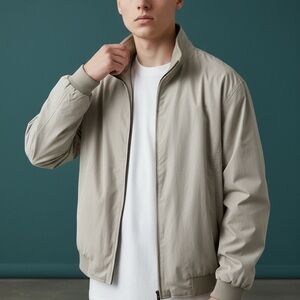 Weatherproof Men Stone Beige Water Repellent Microfiber Zip Bomber Jacket L